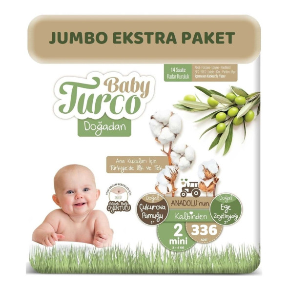 Baby Turco Doğadan 2 Numara Mini 336'lı Bebek Bezi