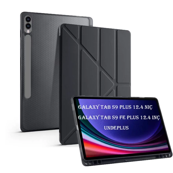 Samsung Galaxy Tab S9 Plus X810 X816 X818 Kılıf Kalem Bölmeli Trifolding Case