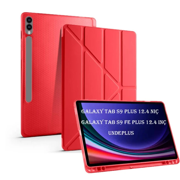 Samsung Galaxy Tab S9 Plus X810 X816 X818 Kılıf Kalem Bölmeli Trifolding Case - 3