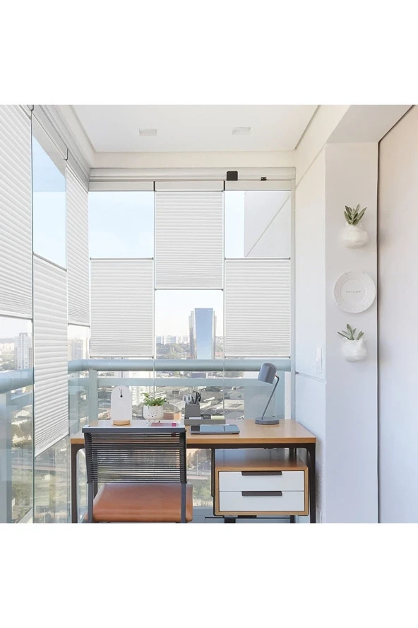 Yapıştırma Sistem Cam Balkon Perdesi Beyaz Plise Perde Delik Yok - Ofis Perdesi - Mutfak Perdesi