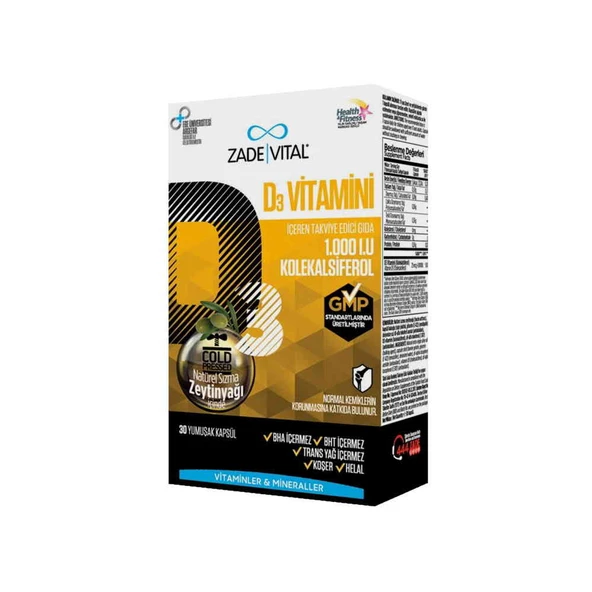 Zade Vital Vitamin D3 30 Kapsül