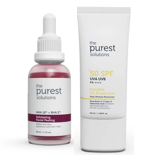 The Purest Solutions Canlandırıcı ve Ton Eşitleyici Yüz Peeling Serum + Spf 50+ Güneş Koruyucu Set