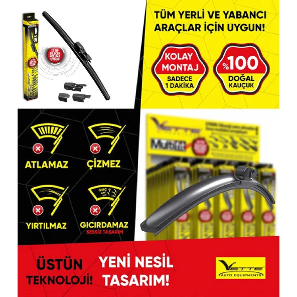 Vette Plus Multifit Araba Araç Otomobil Oto Ön Cam Arka Cam Silecek Muz Sileceği 385 mm 38.5 cm - 7