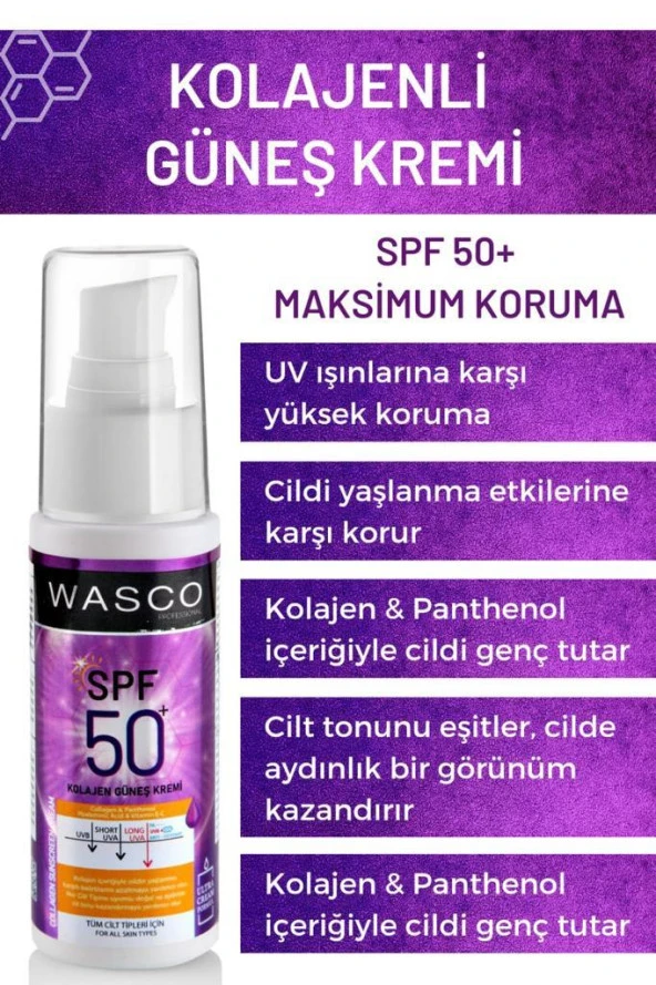 Yaşlanma Karşıtı Spf50+ Kolajenli Güneş Kremi (Collagen-Panthenol-Hyaluronic Acid) 50ml