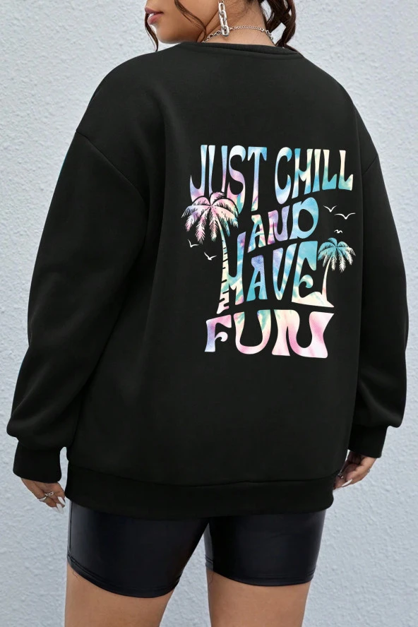 Unisex Just Fun Baskılı Bisiklet Yaka Sweatshirt