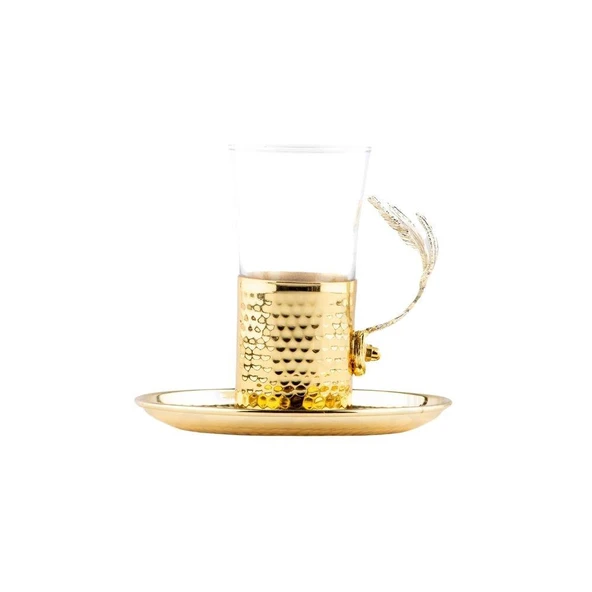 Nikel Tüylü Baton Tepsi + 4'lü Çay Bardağı Altın - 2