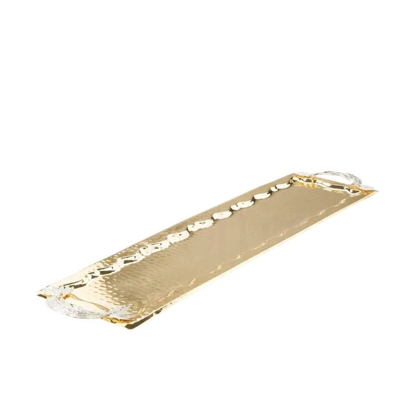 Nikel Tüylü Baton Tepsi + 4'lü Çay Bardağı Altın - 3