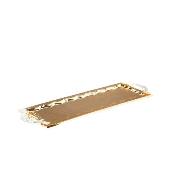 Nikel Tüylü Baton Tepsi + 4'lü Kahve Fincanı Altın - 3