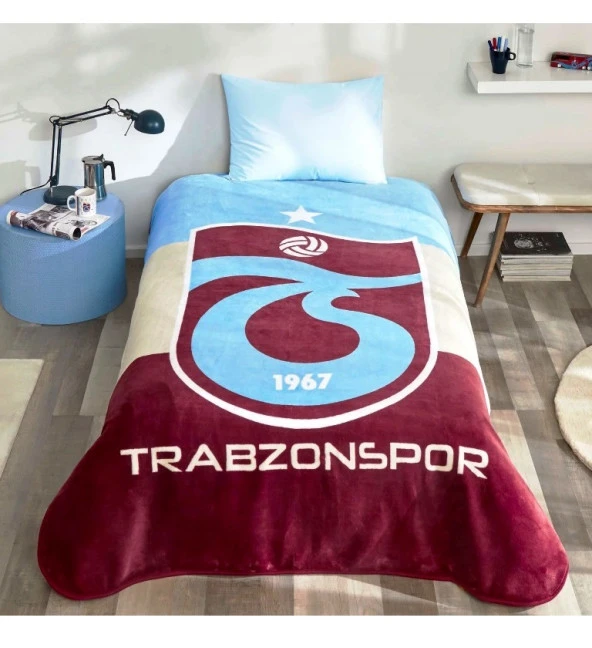 Taç/Trabzonspor Taraftar Lisanslı Tek Kişilik Battaniye-ÜÇ RENK