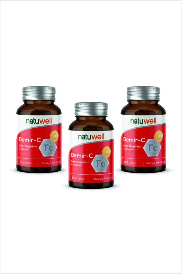 3lü Natuwell Demir-C (Demir Bisglisinat + C Vitamini) 60 Kapsül