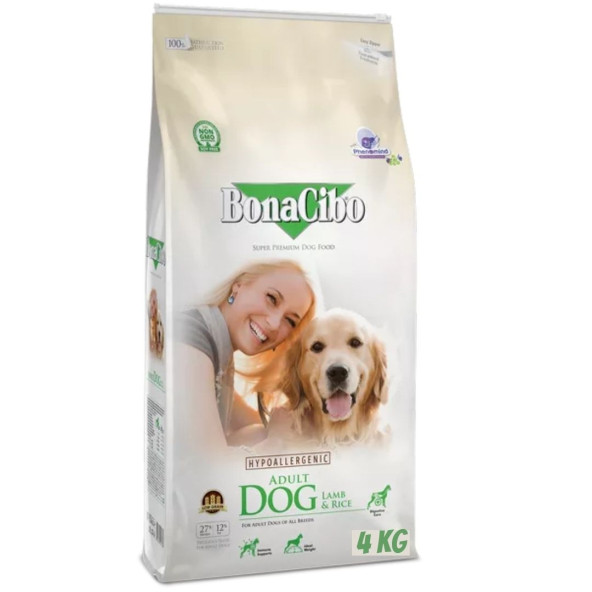 BonaCibo Adult Dog Lamb & Rice Kuzu Etli ve Pirinçli Yetişkin Köpek Maması 4 Kg Kapalı ambalaj