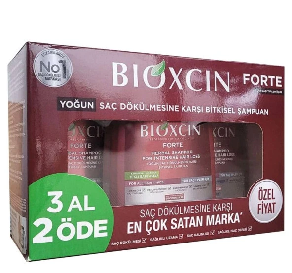 Bioxcin Forte Yoğun Saç Dökülmesine Karşı Bitkisel Şampuan 3lü Set 3x300 Ml 8697432096095