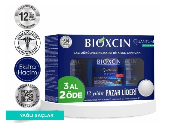 Bioxcin Quantum Bio- Activ Şampuan Yağlı Saçlar 3lü Set 3x300 Ml 8680512625513