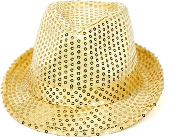 Gold Pullu Lüks Fötr Şapka 30 cm - Resim 3