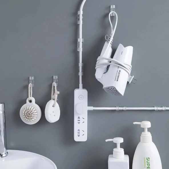 Yapışkanlı Mini 20LI Klips Pc Adaptör Kablo Tutucu Aparat Şeffaf - Resim 5