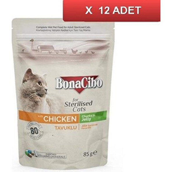 Bonacibo Pouch Tavuklu Kısır Kedi Konservesi 85 gr (12 Adet)