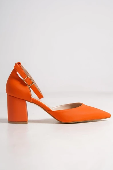 Rebone Turuncu Bilekten Bantlı Stiletto Kalın Topuklu Ayakkabı - Resim 2