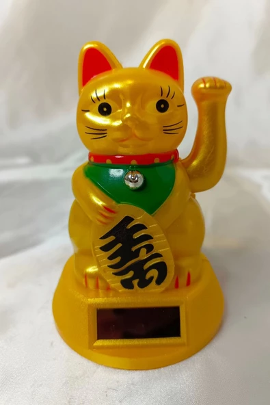 Maneki Neko Feng Shui Bereket Şans Mutluluk Çağıran Şans Kedisi Solar Panelli Hareketli Pati Maneki Neko Feng Shui - Resim 8