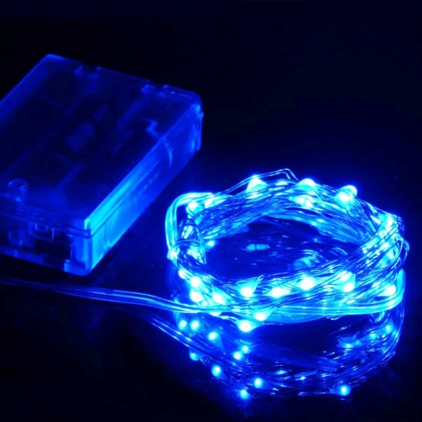 5 METRE SU GEÇİRMEZ MAVİ PİLLİ LED IŞIK SABİT YANAR MİCRO DÖKME LED ULTRA PARLAK CANLI MAVİ IŞIK - Resim 4
