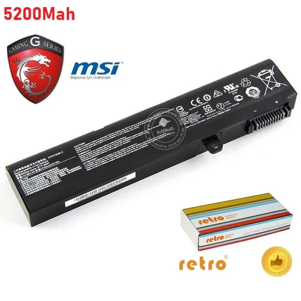 MSI GP72 Leopard Pro 6QE-443TR, 6QF-442TR Notebook Bataryası, Laptop Pili V2 (5200Mah) - 2