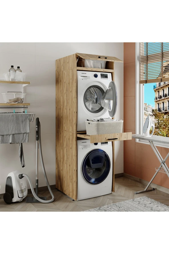 ROOMART Çamaşır Ve Kurutma Makinesi Dolabı+üst Dolabı 67x205 Cm - Resim 2
