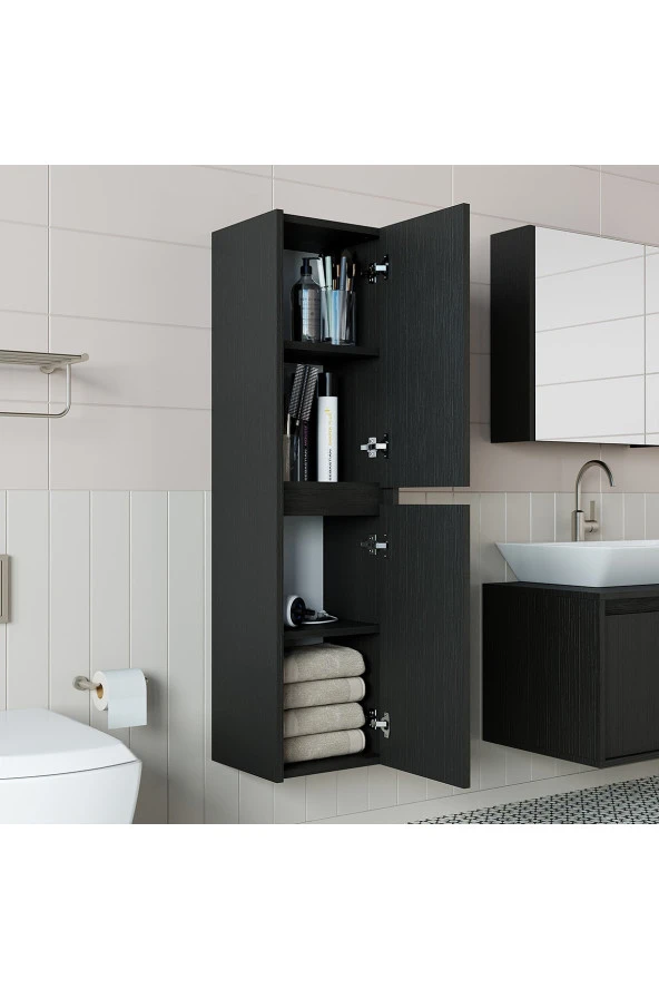 ROOMART Ahşap Siyah Suntalam 130 X 35 Cm Banyo Boy Dolabı - Resim 3