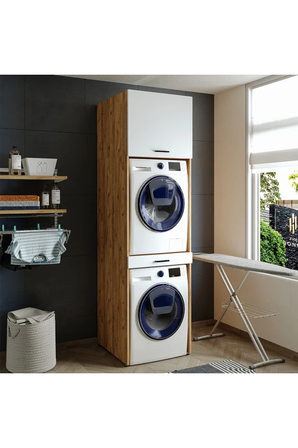ROOMART Çamaşır Ve Kurutma Makinesi Dolabı+üst Dolabı 67x240 Cm - 3