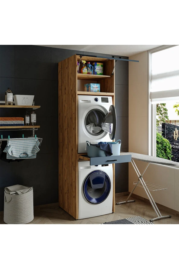 ROOMART Çamaşır Ve Kurutma Makinesi Dolabı+üst Dolabı 67x240 Cm - Resim 2