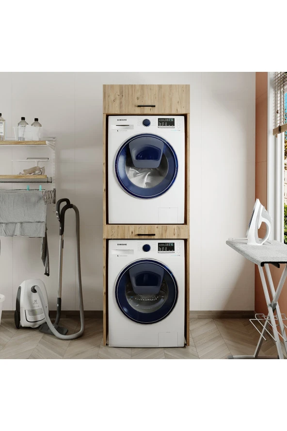 ROOMART Çamaşır Ve Kurutma Makinesi Dolabı+üst Dolabı 67x205 Cm - Resim 3