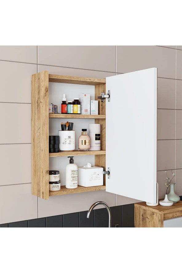 ROOMART Ayaksız Tek Kapaklı Lavabolu 50 Cm Banyo Dolabı+aynalı Üst Dolabı - 4