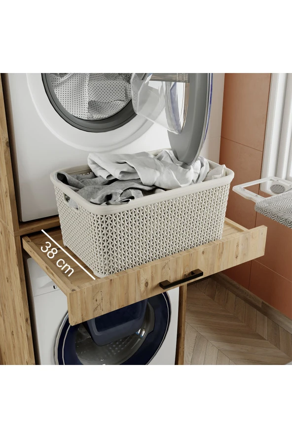 ROOMART Çamaşır Ve Kurutma Makinesi Dolabı+üst Dolabı 67x205 Cm - Resim 4