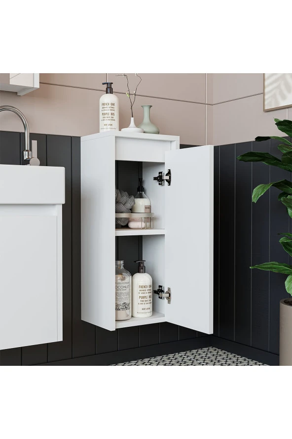 ROOMART Ayaksız Tek Kapaklı Lavabolu Mat Beyaz 50 Cm Banyo Dolabı Aynalı Üst Dolabı Boy Dolabı - 5