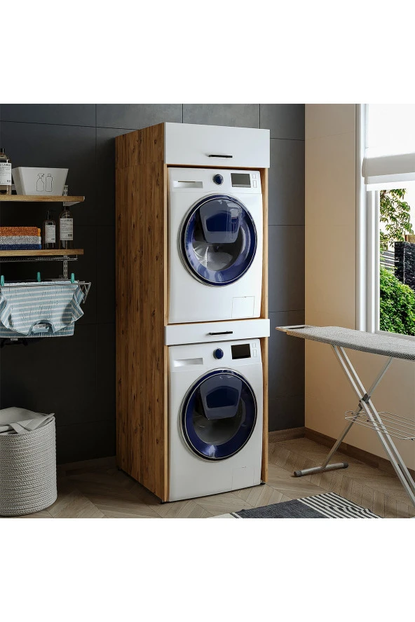 ROOMART Çamaşır Ve Kurutma Makinesi Dolabı+üst Dolabı 67x205 Cm - Resim 3