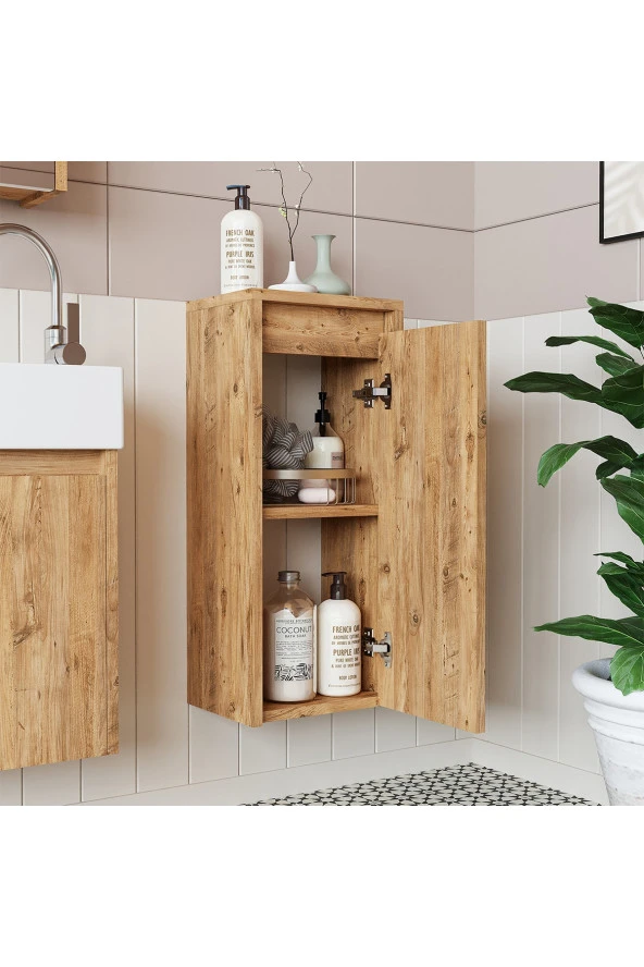 ROOMART Ayaksız Tek Kapaklı Lavabolu 50 Cm Banyo Dolabı+aynalı Üst Dolabı+boy Dolabı - Resim 5