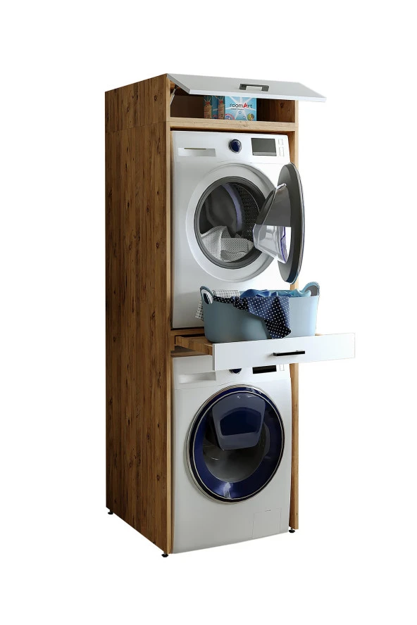 ROOMART Çamaşır Ve Kurutma Makinesi Dolabı+üst Dolabı 67x205 Cm - Resim 5