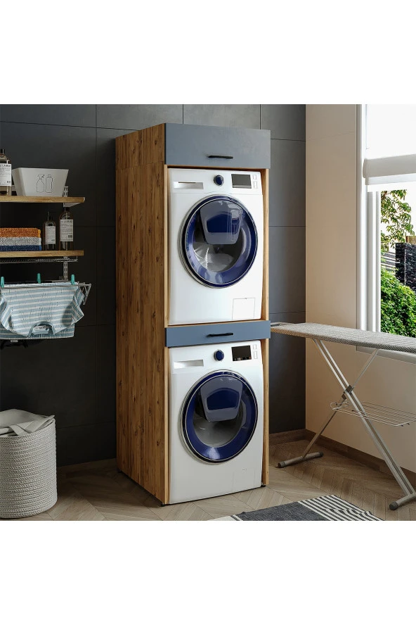 ROOMART Çamaşır Ve Kurutma Makinesi Dolabı+üst Dolabı 67x205 Cm - 3