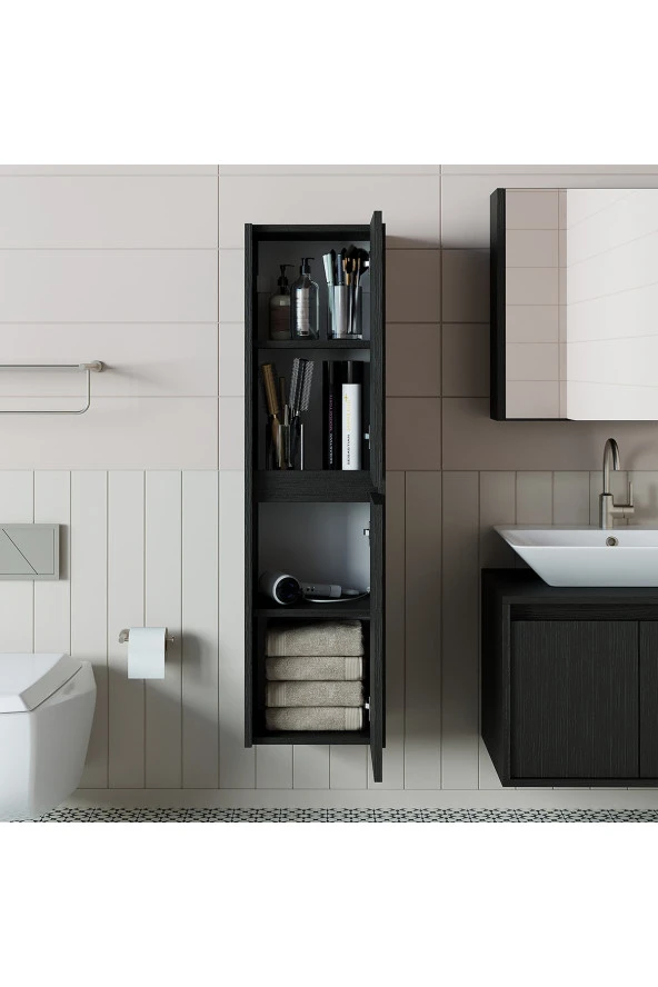 ROOMART Ahşap Siyah Suntalam 130 X 35 Cm Banyo Boy Dolabı - Resim 4