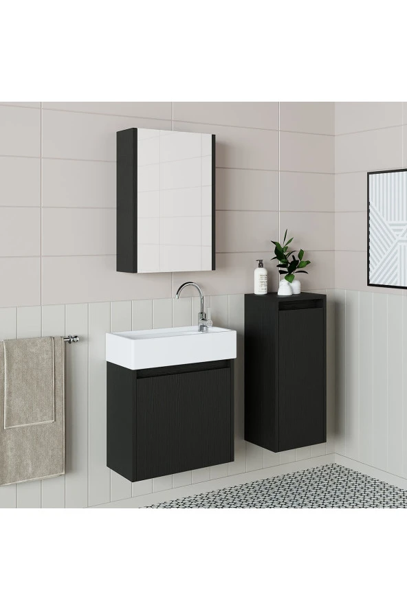 ROOMART Ayaksız Tek Kapaklı Lavabolu 50 Cm Banyo Dolabı+aynalı Üst Dolabı+boy Dolabı - 3