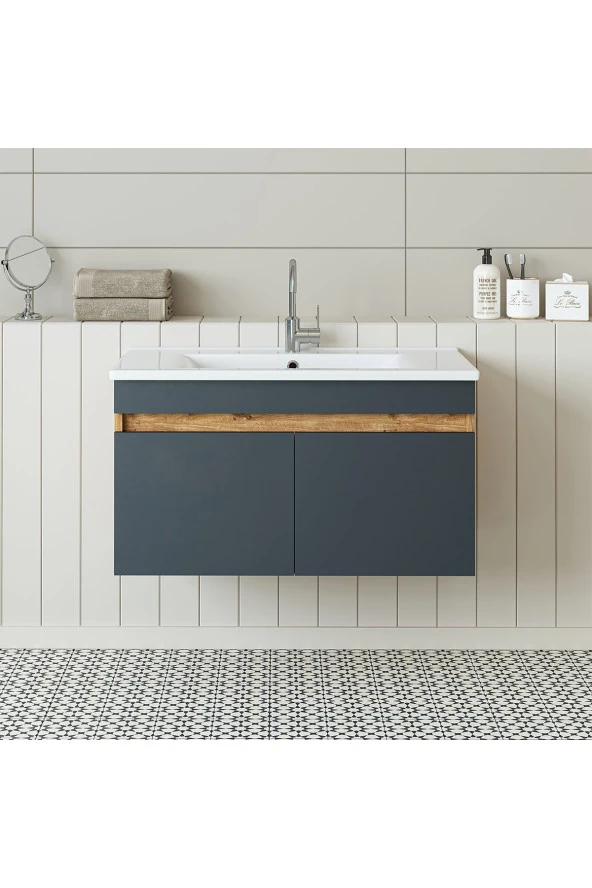 ROOMART  Lavabolu  Atlantik - Antrasit Mat Mdf 85 Cm Banyo Dolabı