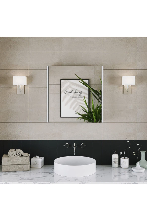 ROOMART Banos Banyo Ad7 Kulpsuz Tek Kapaklı Mat Beyaz Mdf 60 Cm Aynalı Banyo Üst Dolabı