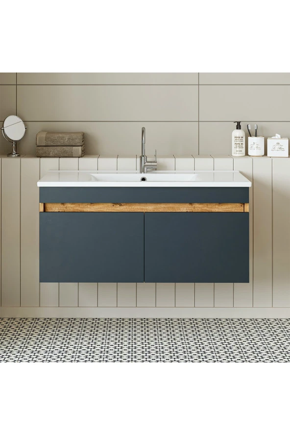 ROOMART  Lavabolu  Atlantik- Antrasit Mat Mdf 100 Cm Banyo Dolabı ürün görseli 1