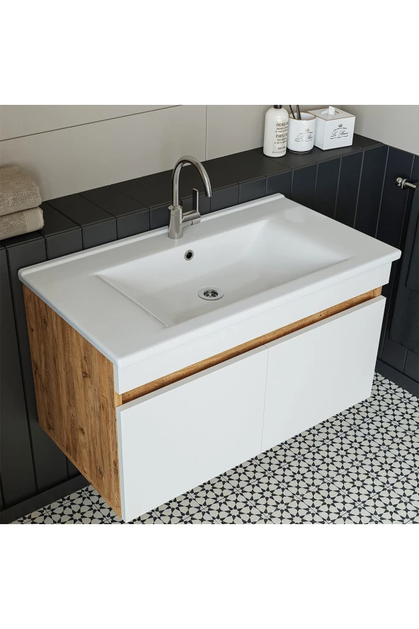 ROOMART  Lavabolu  Atlantik-beyaz Mat Mdf 85 Cm Banyo Alt Dolabı