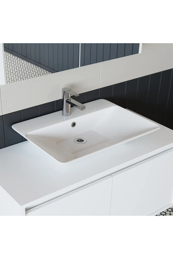 ROOMART Banos Banyo Lavabolu Mat Beyaz Mdf 100cm Banyo Dolabı+aynalı Banyo Üst Dolap+Banyo Boy Dolap - 3