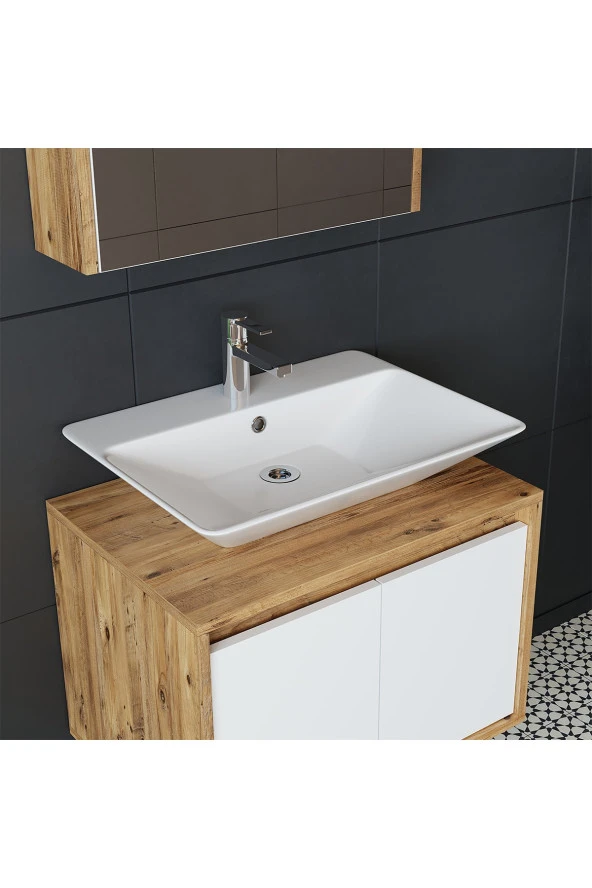 ROOMART Roomart Tm7.2 Ayaksız 2 Kapaklı Lavabolu Ahşap-mat Beyaz Mdf 65 Cm Banyo Dolabı+aynalı Üst Dolabı - 2