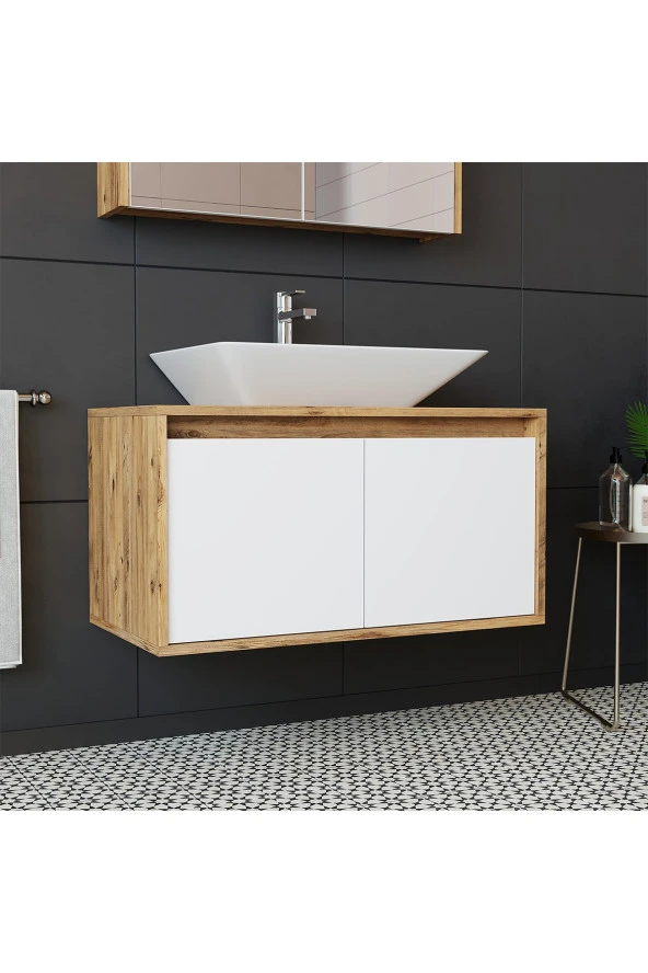 ROOMART Roomart Ld7 Ayaksız 2 Kapaklı Lavabolu Ahşap-mat Beyaz Mdf 85 Cm Banyo Dolabı - Resim 4