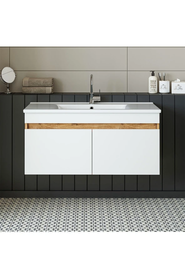 ROOMART  Lavabolu  Atlantik-beyaz Mat Mdf 100 Cm Banyo Alt Dolabı