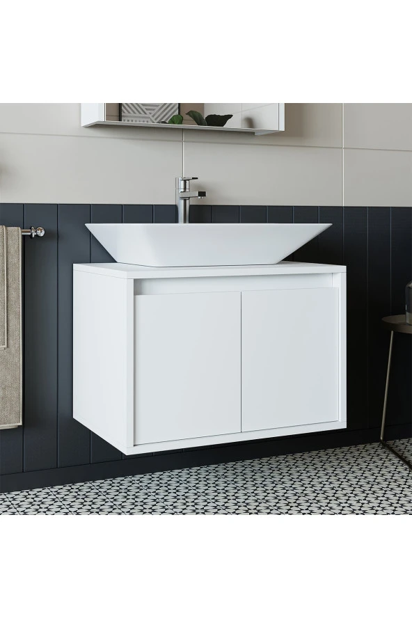 ROOMART Banos Banyo Ld7 65 Cm Ayaksız 2 Kapaklı Lavabolu Mat Beyaz Mdf - Resim 3