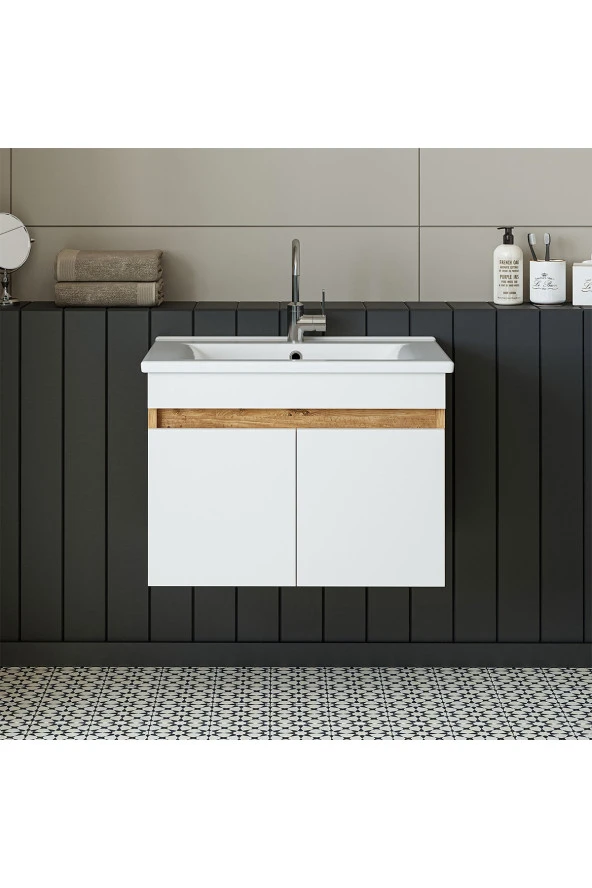 ROOMART Lavabolu Atlantik-beyaz Mat Mdf 65 Cm Banyo Alt Dolabı