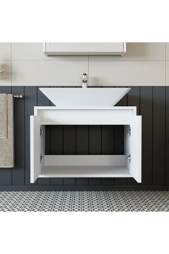 ROOMART Banos Banyo Ld7 65 Cm Ayaksız 2 Kapaklı Lavabolu Mat Beyaz Mdf - Resim 4