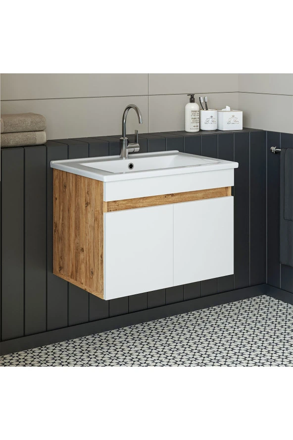 ROOMART Lavabolu Atlantik-beyaz Mat Mdf 65 Cm Banyo Alt Dolabı - 2